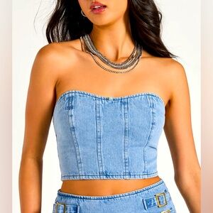 Windsor Strapless Denim Zip Crop Top NWTS
